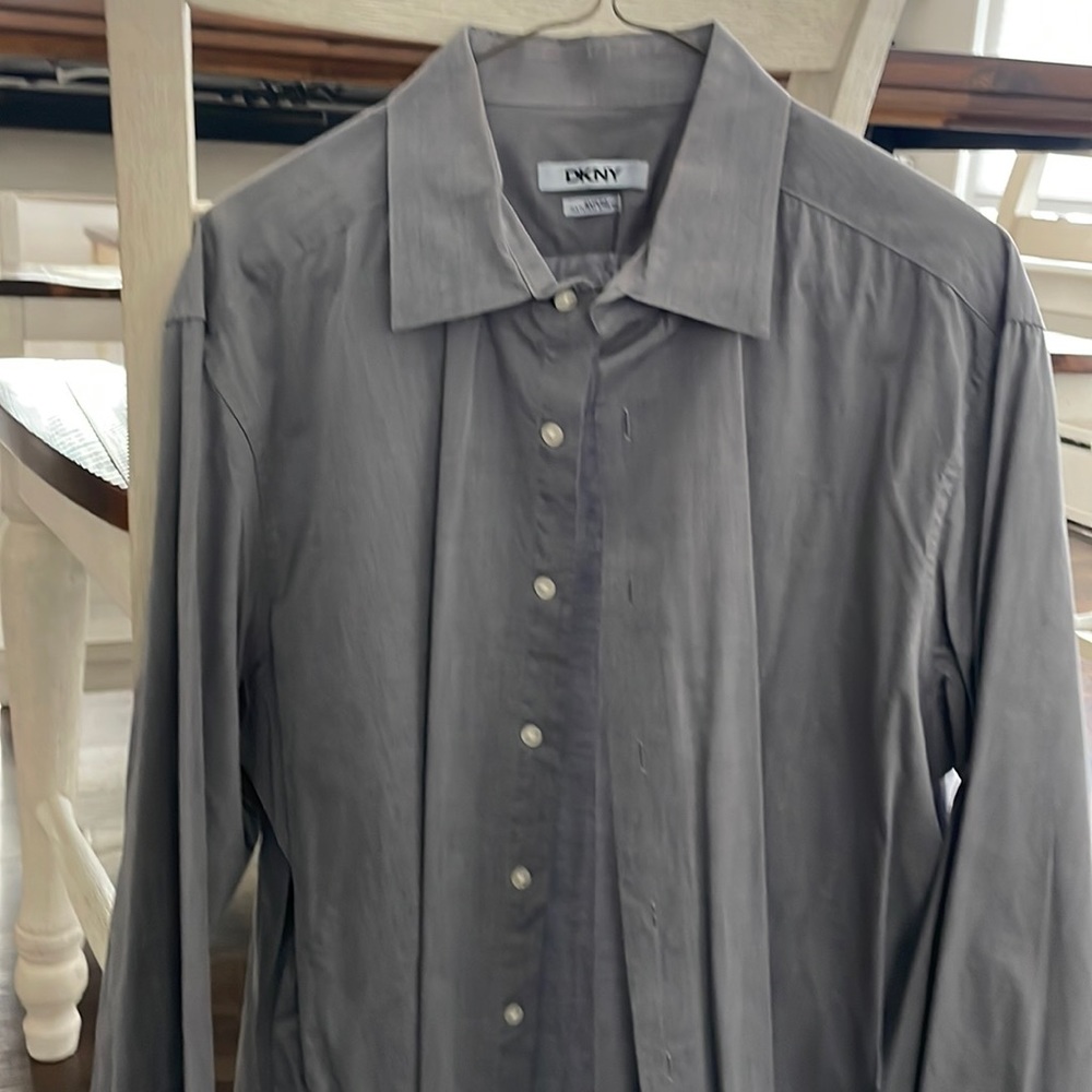 DKNY gray dress shirt XL 17.5 neck